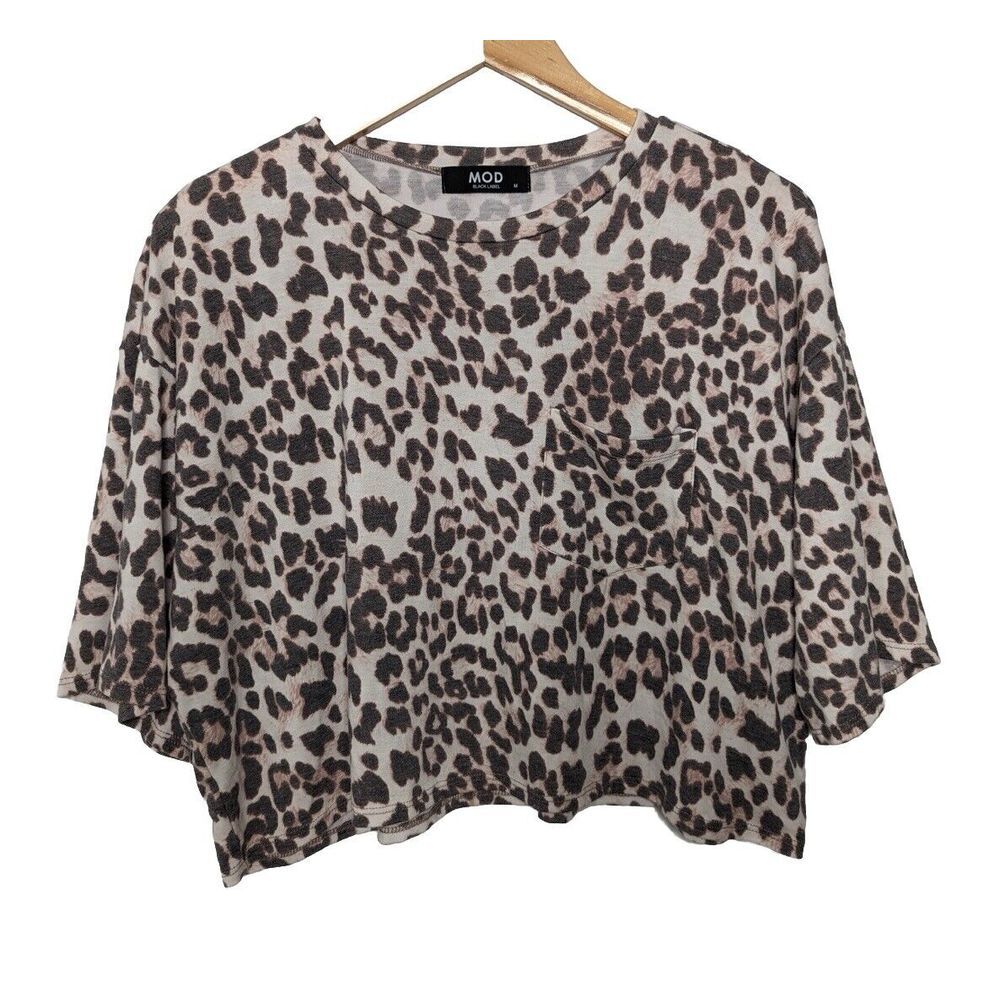 Cropped Oversized Womens‎ Medium Animal Print Stretch Top City Chic Glam